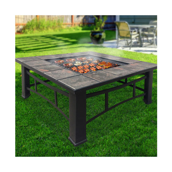 Outdoor Fire Pit BBQ Table Grill Fireplace Ice Bucket w Table Lid