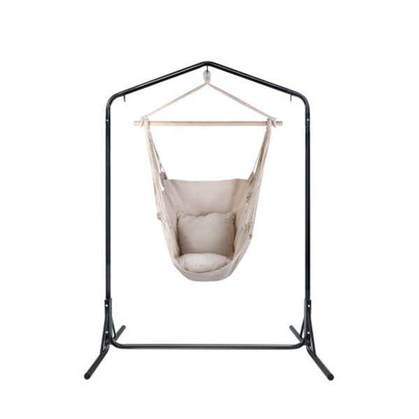 Outdoor Hammock Chair With Stand Hanging Hammock With Pillow Cream