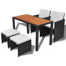 Outdoor Poly Rattan Acacia Wood Dining Set (11 Pcs) - Black