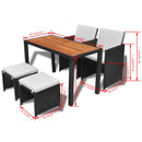 Outdoor Poly Rattan Acacia Wood Dining Set (11 Pcs) - Black