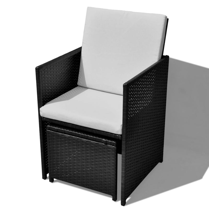 Outdoor Poly Rattan Acacia Wood Dining Set (11 Pcs) - Black