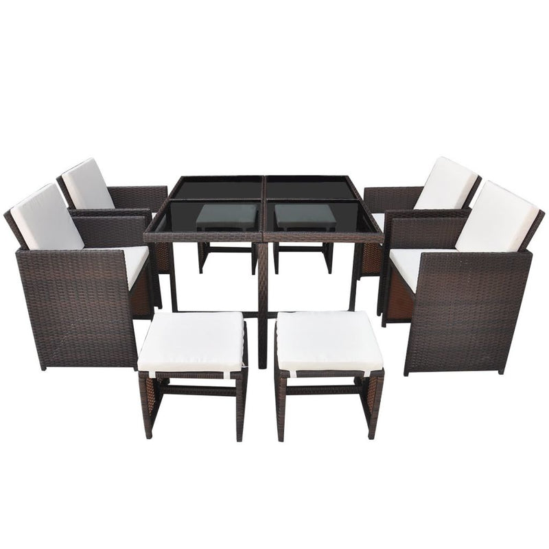 Outdoor Poly Rattan Dining Set (21 Pcs) - Brown