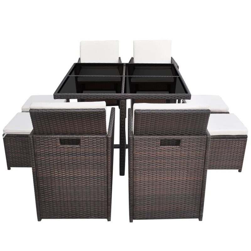 Outdoor Poly Rattan Dining Set (21 Pcs) - Brown
