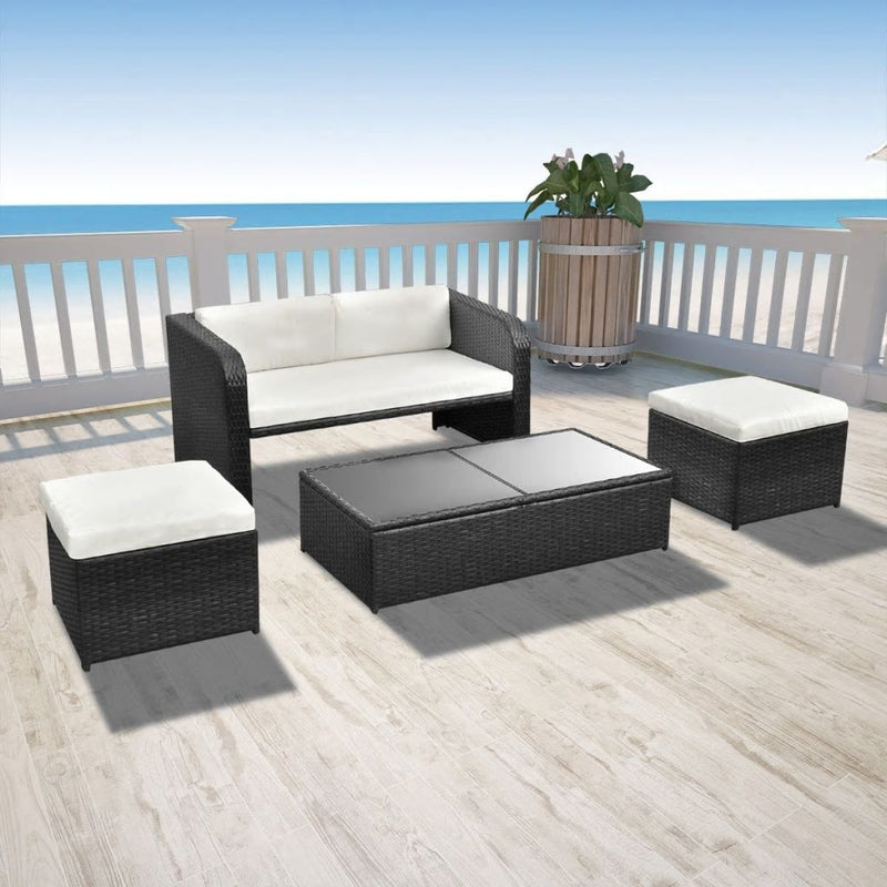 Outdoor Poly Rattan Dining Set (9 Pcs) - Black