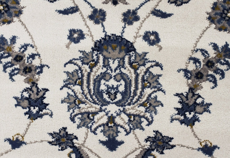 Palace Aisha Oriental Round Rug White Blue