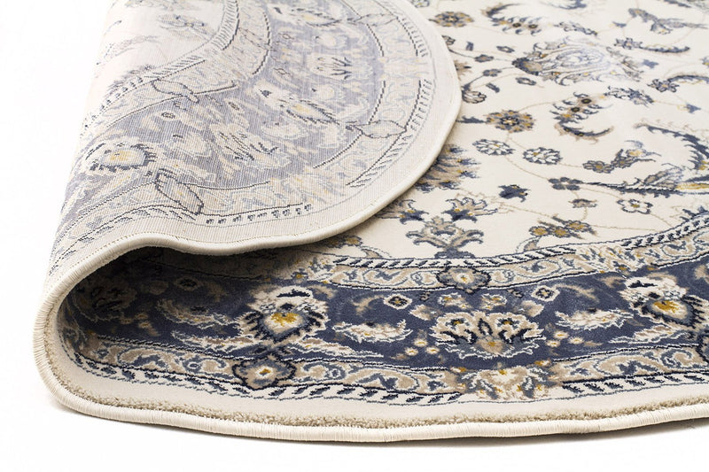 Palace Aisha Oriental Round Rug White Blue