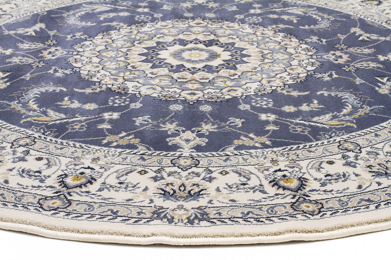 Palace Manal Oriental Round Rug Blue White