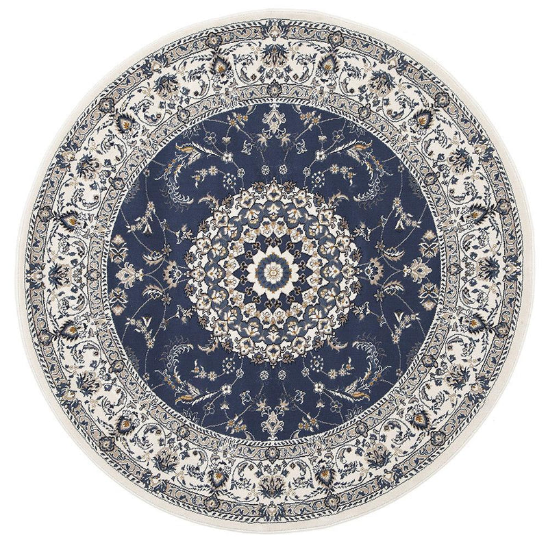 Palace Manal Oriental Round Rug Blue White