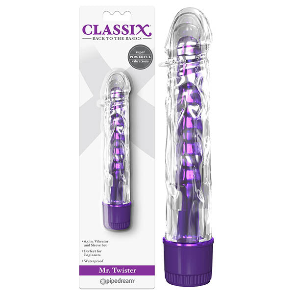 Classix Mr Twister Metallic Purple Vibrator With Clear Sleeve
