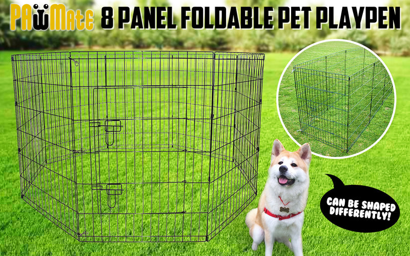 8 Panel Foldable Pet Playpen 30" W/ Cover - Green