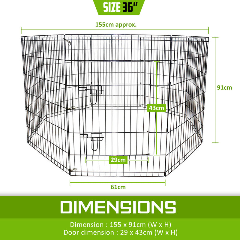 8 Panel Foldable Pet Playpen 36" W/ Cover - Green