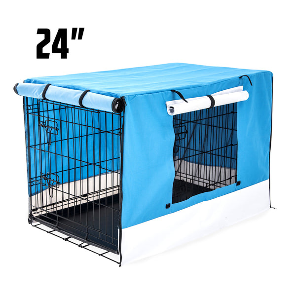 Foldable Metal Wire Dog Cage w/ Cover - BLUE 24"