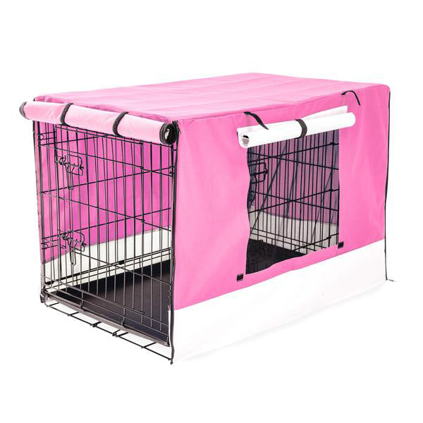 Foldable Metal Wire Dog Cage w/ Cover - PINK 30"