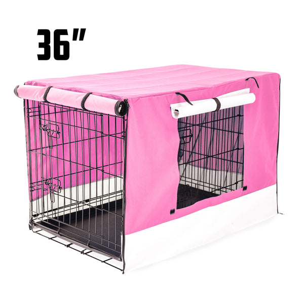 Foldable Metal Wire Dog Cage w/ Cover - PINK 36"