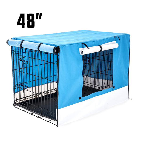 Foldable Metal Wire Dog Cage w/ Cover - BLUE 48"