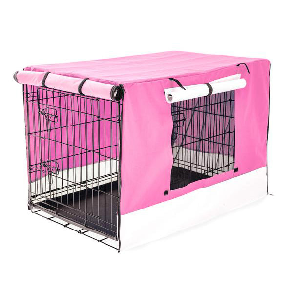 Foldable Metal Wire Dog Cage w/ Cover - PINK 48"