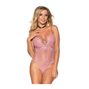 Pink Lace Up Teddy Lingerie Sexy One Piece Thong Bodysuit Underwear