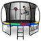 UP-SHOT 12ft Round Kids Trampoline with Curved Pole Design, Basketball Set and Sprinkler Accessory, Black and Multi-colour