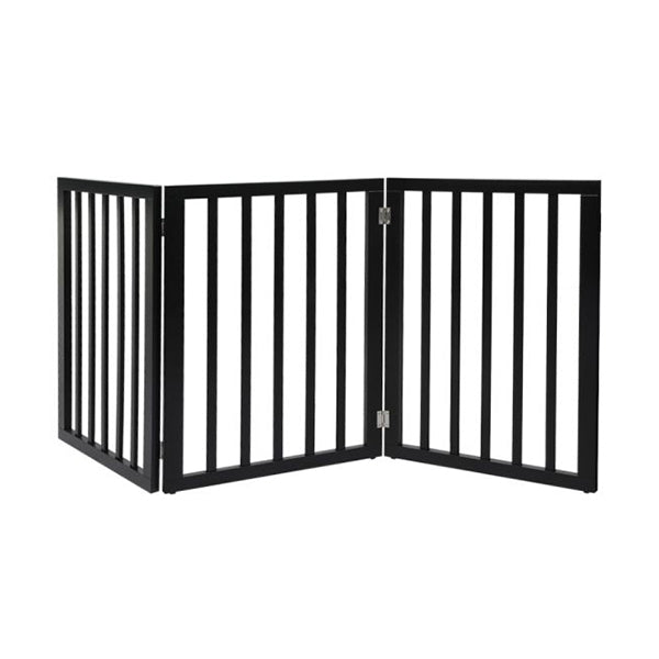 3 Panels Wooden Pet Gate Dog Fence Black