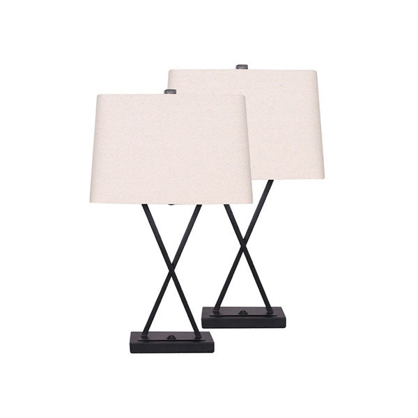 Pair Of Metal Table Lamps Rectangular Shade X Stand