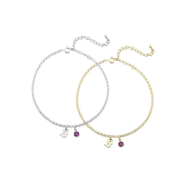 Personalized Initial Anklet With Birthstone