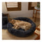 Dog Pet Cat Calming Warm Plush Round Nest Comfy Sleeping Bed Dark Grey