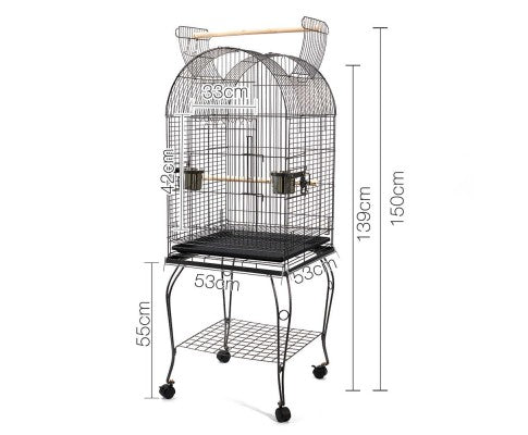 Pet Bird Cage with Stainless Steel Feeders Black