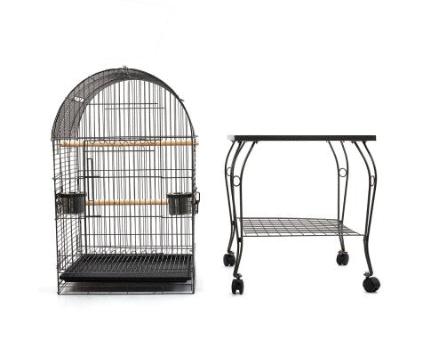 Pet Bird Cage with Stainless Steel Feeders Black