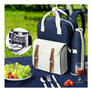 Picnic Basket Backpack Set Cooler Bag 4 Person Outdoor Liquor Blue