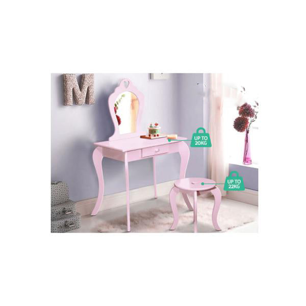 Pink Kids Vanity Dressing Table Stool Set Mirror Makeup