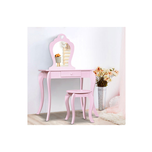 Pink Kids Vanity Dressing Table Stool Set Mirror Makeup