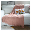 Pink Textured Knitted Throw Blanket