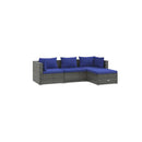 Poly Rattan Brown Garden Lounge Set 4 Piece With Grey Cushions