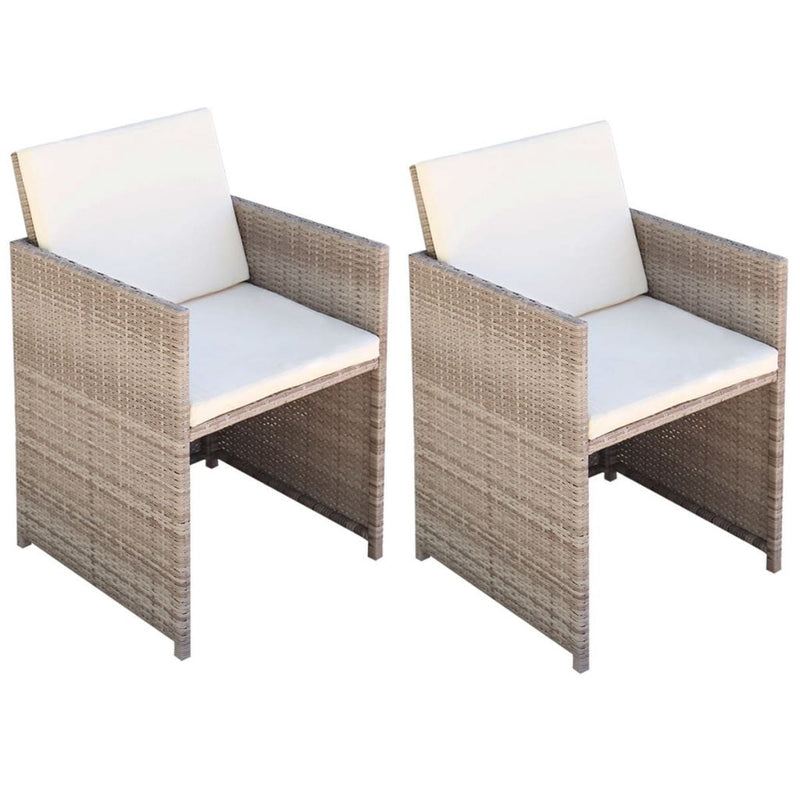Poly Rattan Dining Chairs (2 Pcs) - Grey/Beige