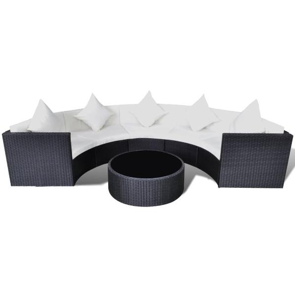 Poly Rattan Garden Half-Round Sofa Set - Black
