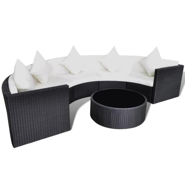 Poly Rattan Garden Half-Round Sofa Set - Black