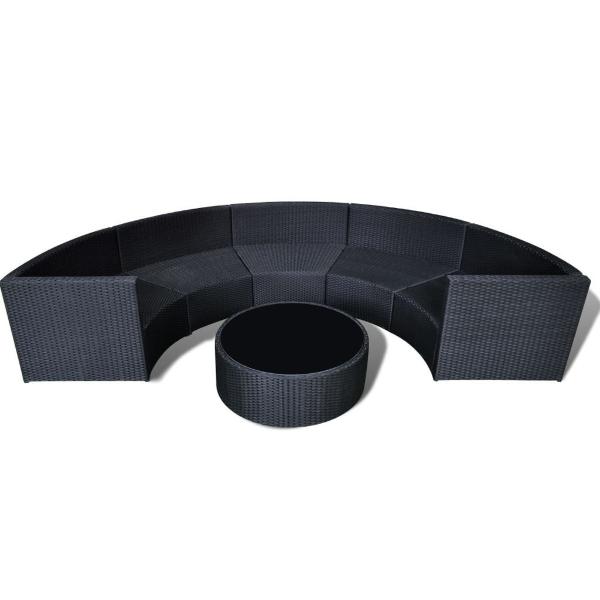 Poly Rattan Garden Half-Round Sofa Set - Black
