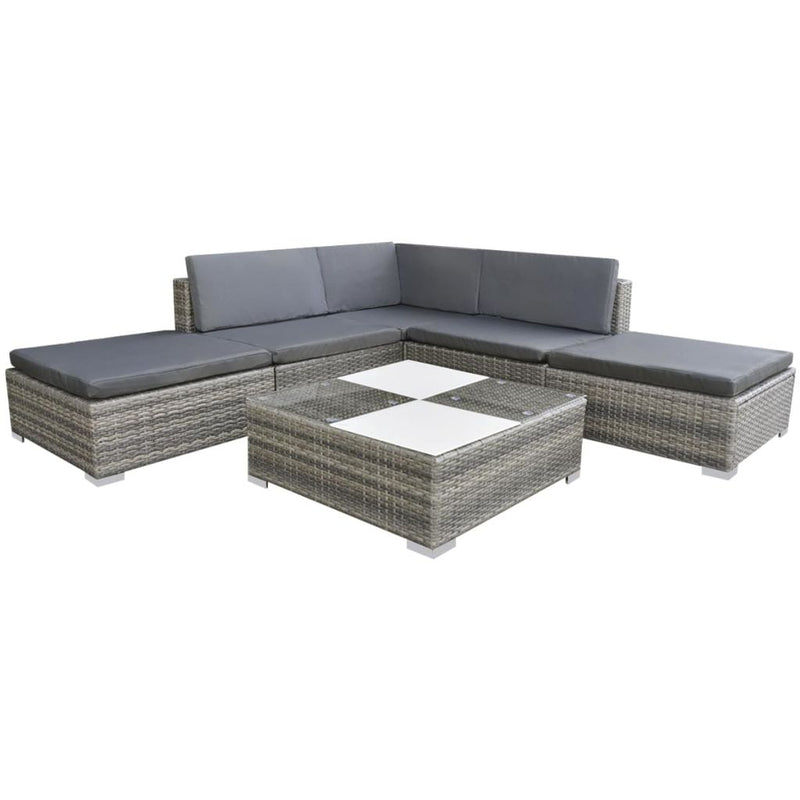Poly Rattan Garden Sofa Set (15 Pcs) - Grey