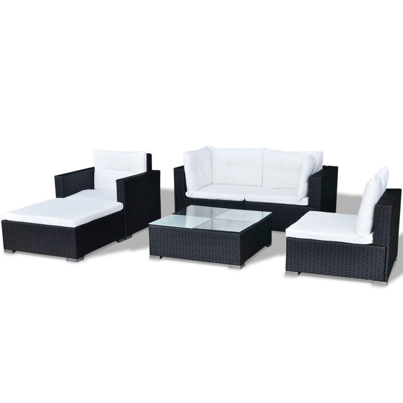 Poly Rattan Garden Sofa Set (17 Pcs) - Black