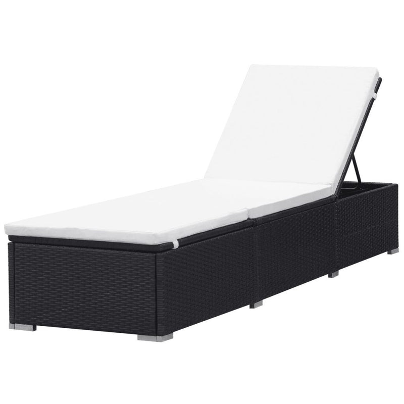 Poly Rattan Sun Lounger 195 x 60 x 31 Cm - Black