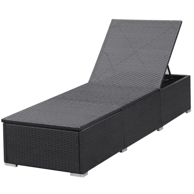 Poly Rattan Sun Lounger 195 x 60 x 31 Cm - Black