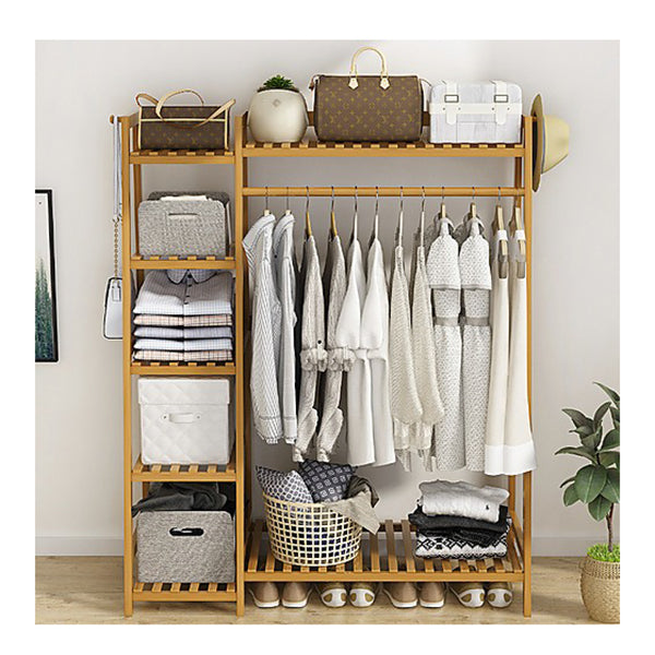 Portable Clothes Rack Coat Stand Bamboo Rail Hanger Airer Closet ...