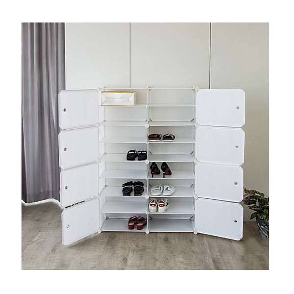 Portable White Cube Shoe Storage Cabinet 2 Column 8 Rows