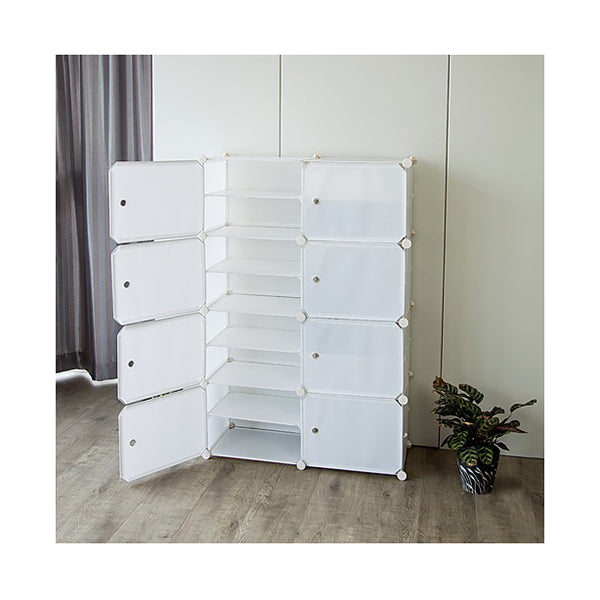 Portable White Cube Shoe Storage Cabinet 2 Column 8 Rows