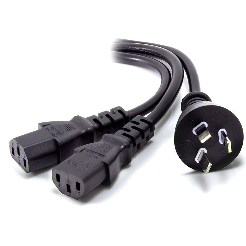 Alogic  Aus 3 Mains Plug To 2 X Iec C13 Y Splitter Cable M To 2 X F