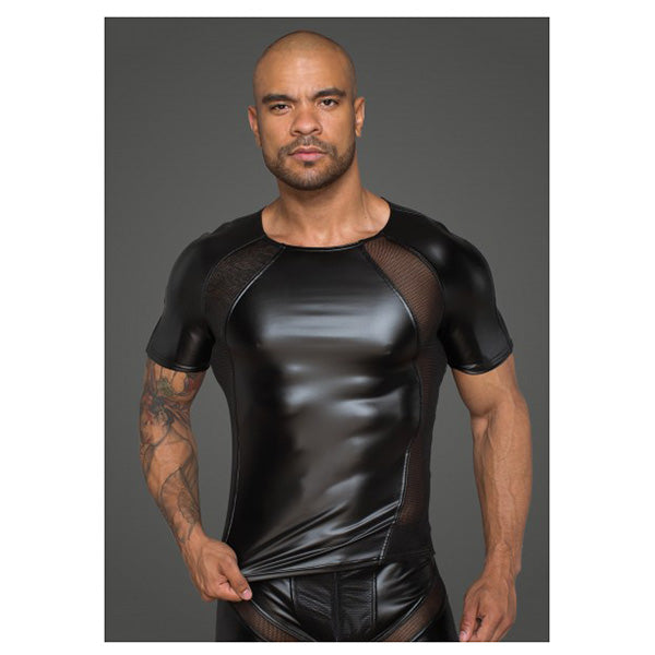 Noir Power Wetlook Men T Shirt With 3D Net Medium