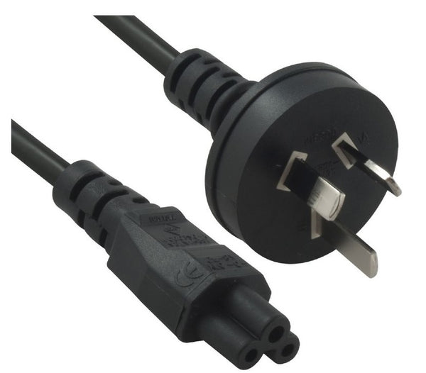 Power Cable from 3-Pin AU Male to IEC C5 Female plug in 2m