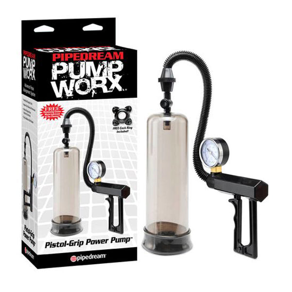 Pump Worx Pistol Grip Power Penis Pump With Gauge Black