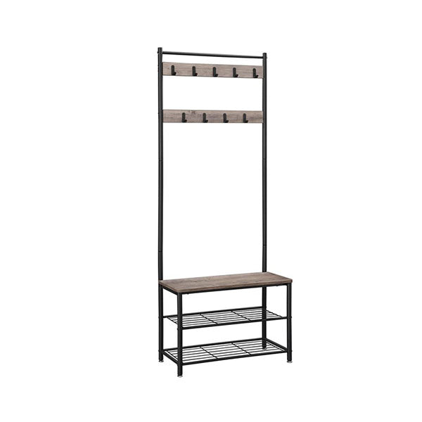 175Cm Coat Rack Stand Shoe Bench With Shelves Greige