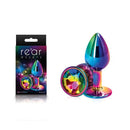 Rear Assets Multi Coloured Metal Butt Plug With Rainbow Gem Base